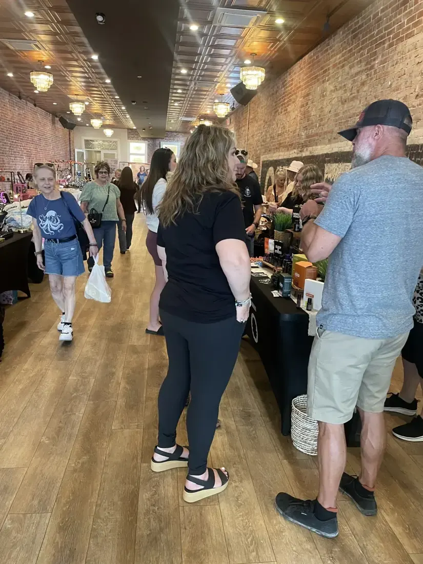 Shoppers browsing the indoor market