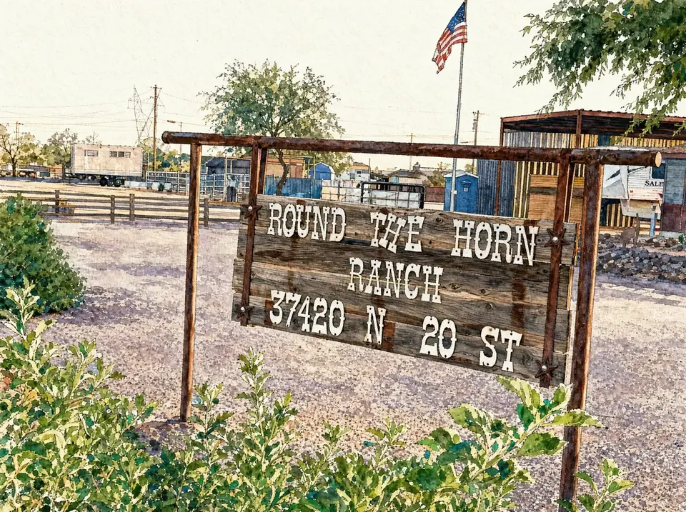 The Round the Horn Ranch sign in Cave Creek
