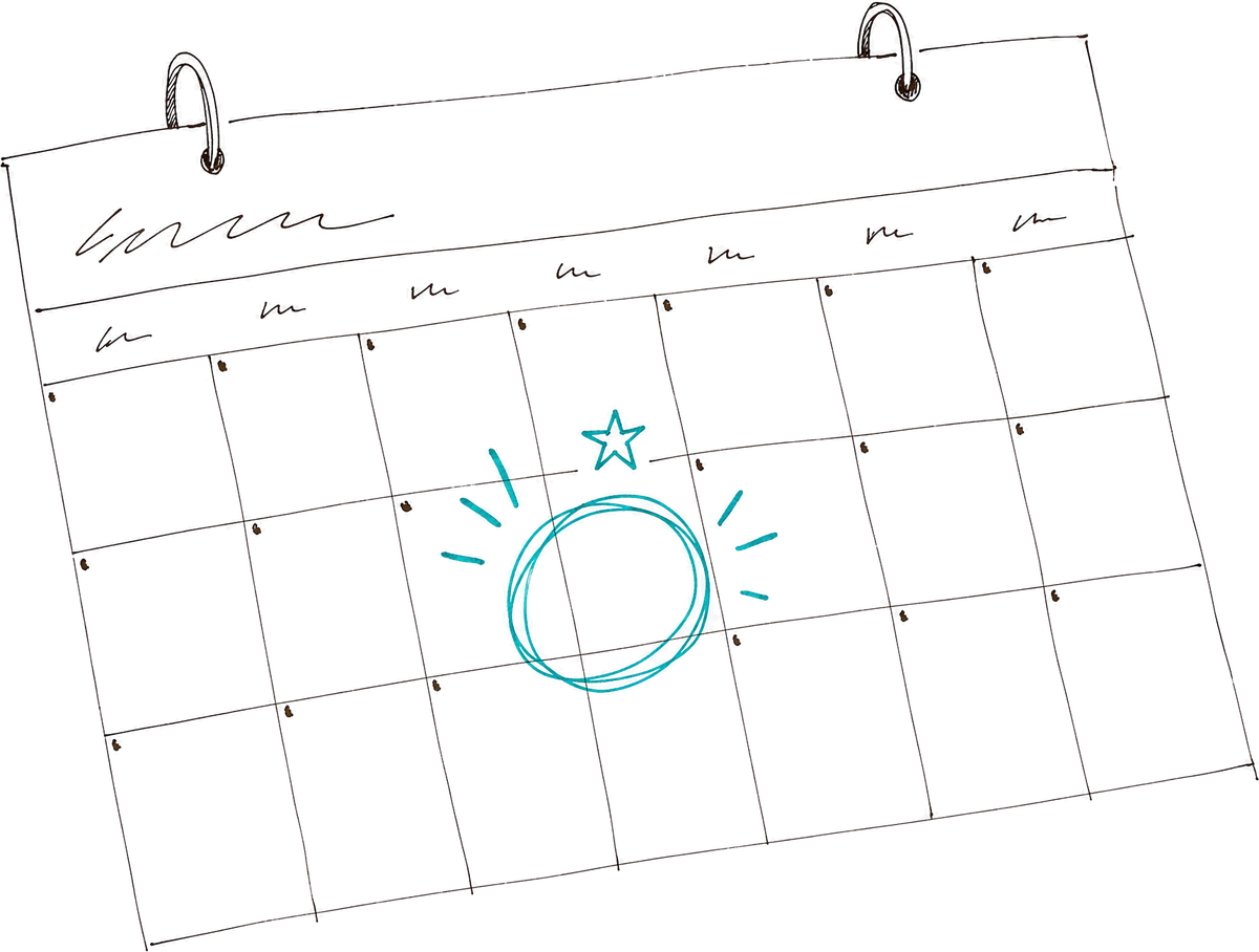 A sketch of a calendar with one date circled and starred