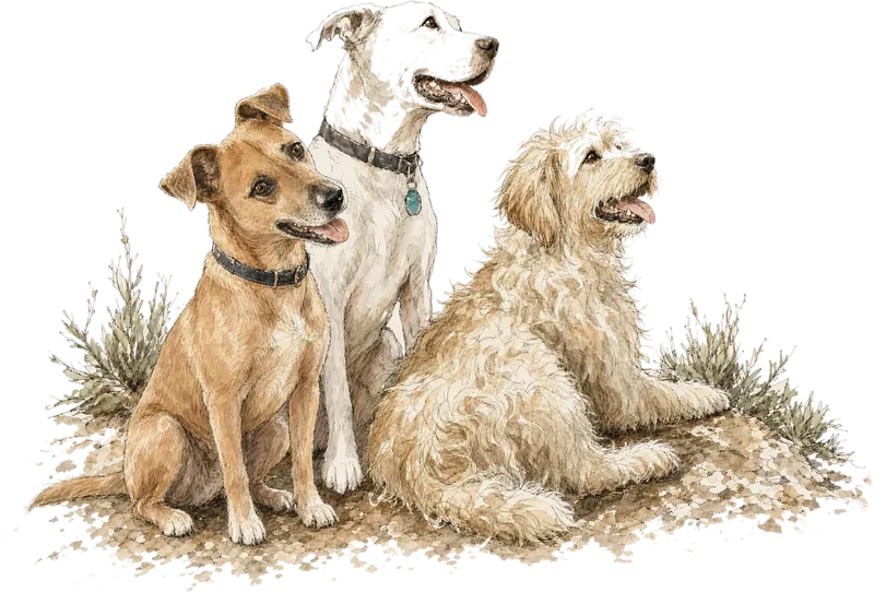 A sketch of Holly's two dogs sitting side by side